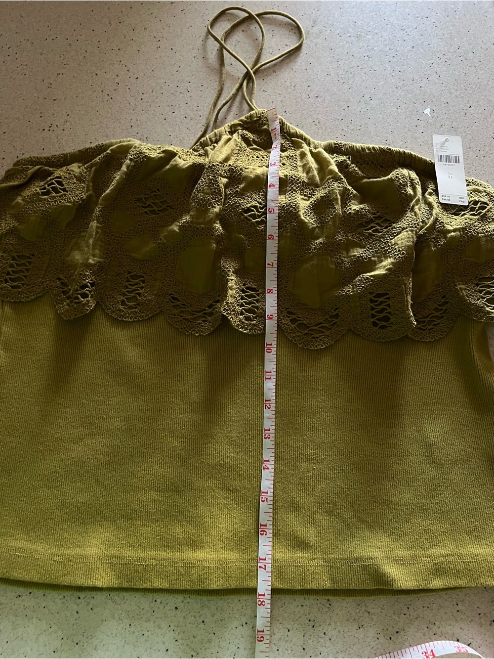 Anthropologie Crochet Cotton Lace-Trim halter top Olive Green XL - Picture 9 of 11